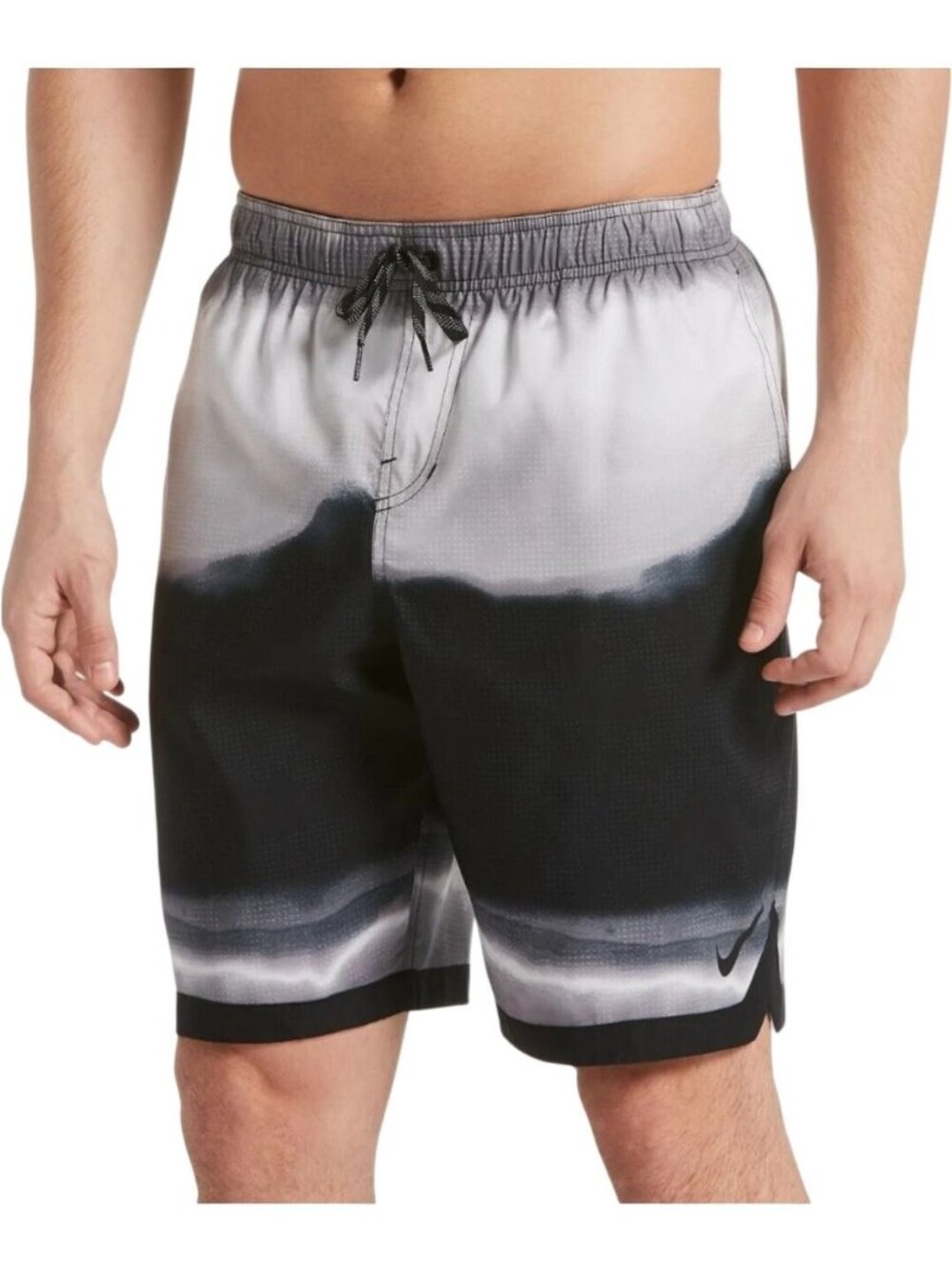 Nike Mens L Swim Trunks Optic Halo Horizon 9" Swim Shorts Black Gray Gradient